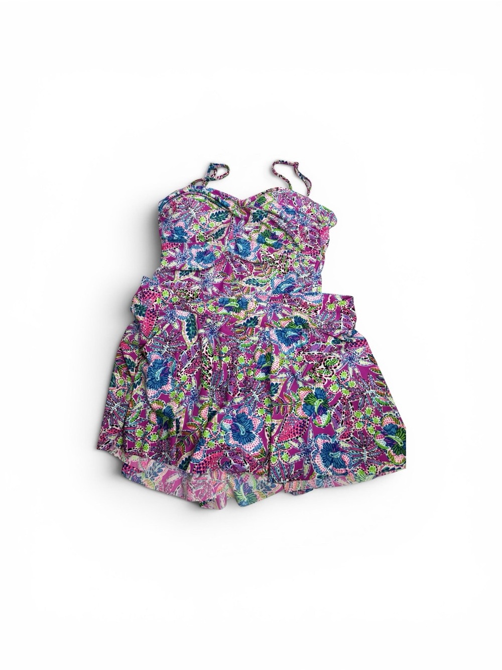 Stella Parker Pink Floral one piece Swimsuit with pull on skirt